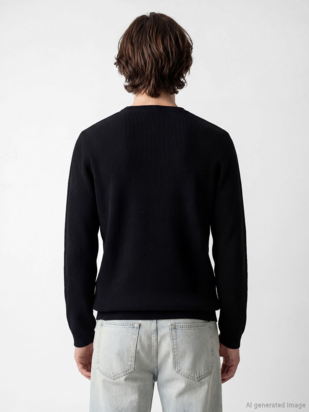 Siyah Bisiklet Yaka Erkek Triko Kazak-3