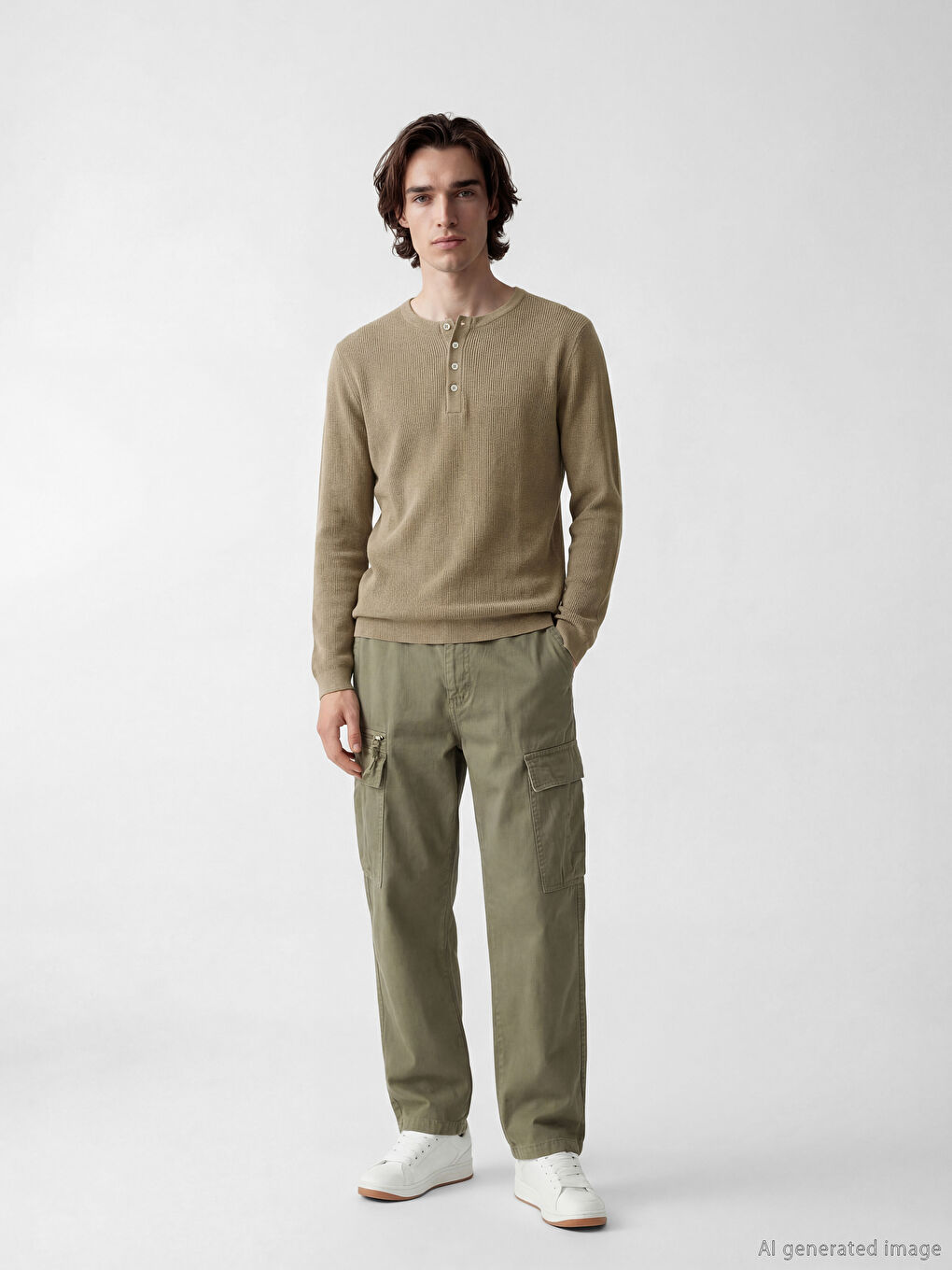 Haki Bisiklet Yaka Erkek Triko Kazak-1