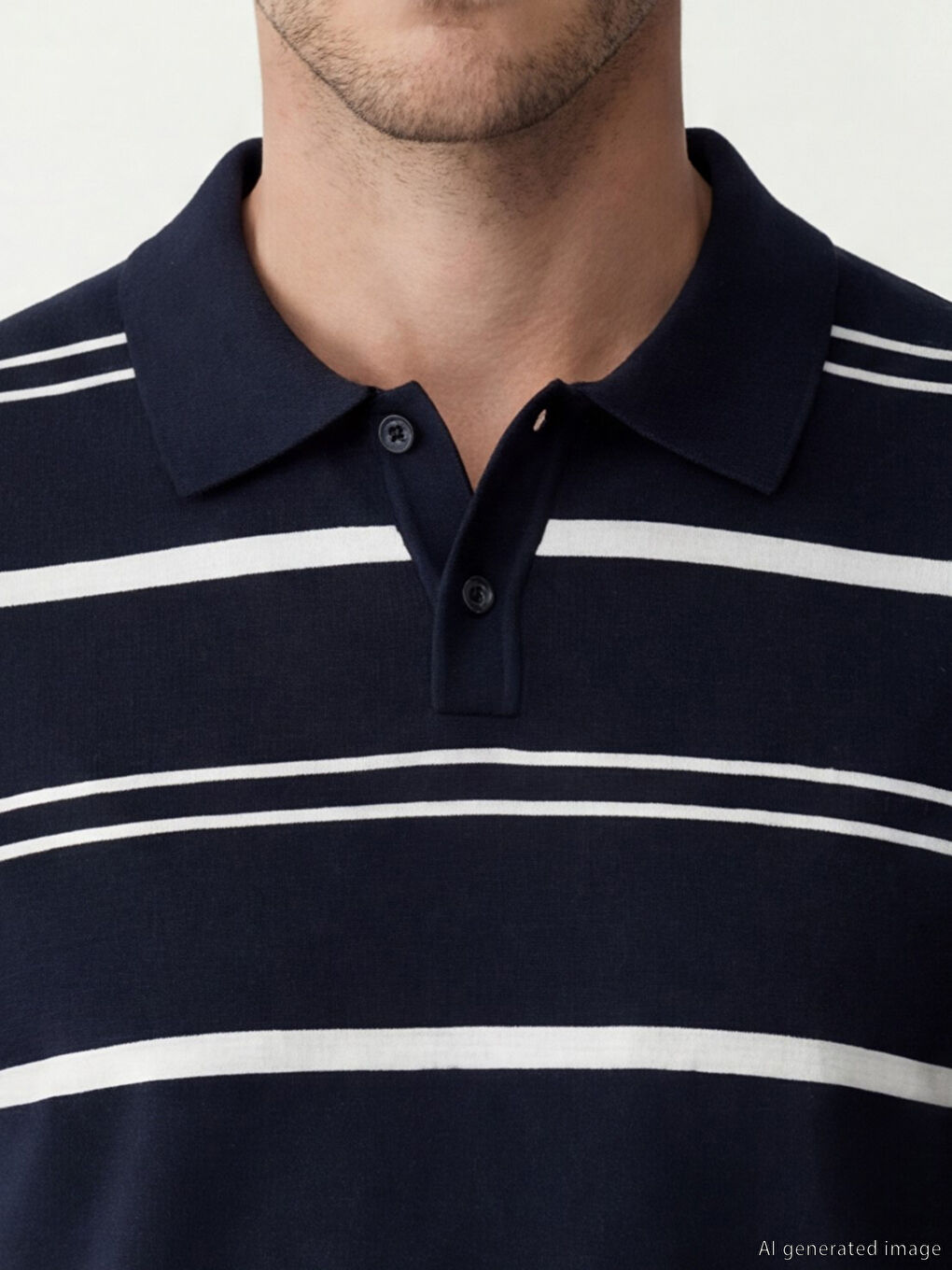 Lacivert Polo Yaka Çizgili Erkek Triko Tişört-2