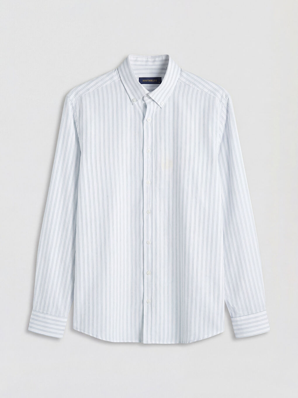 Ekru Standart Kalıp Çizgili Oxford Erkek Gömlek