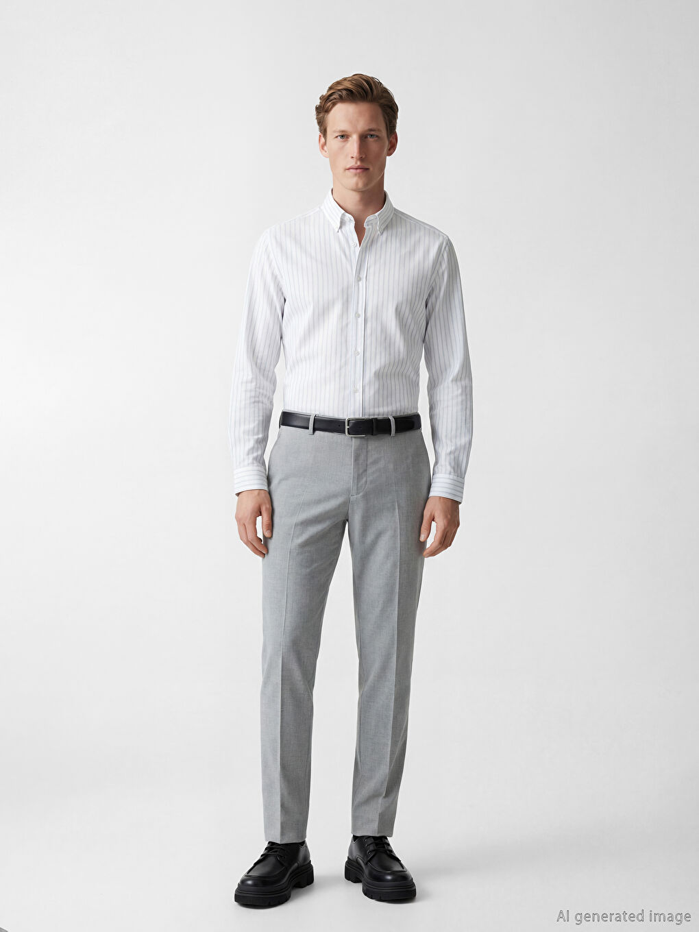 Beyaz Standart Kalıp Çizgili Oxford Erkek Gömlek-1