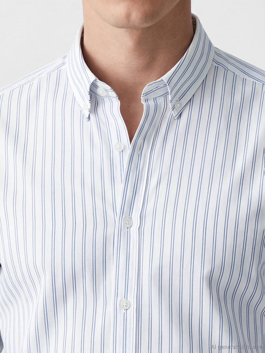 Beyaz Standart Kalıp Çizgili Oxford Erkek Gömlek-2