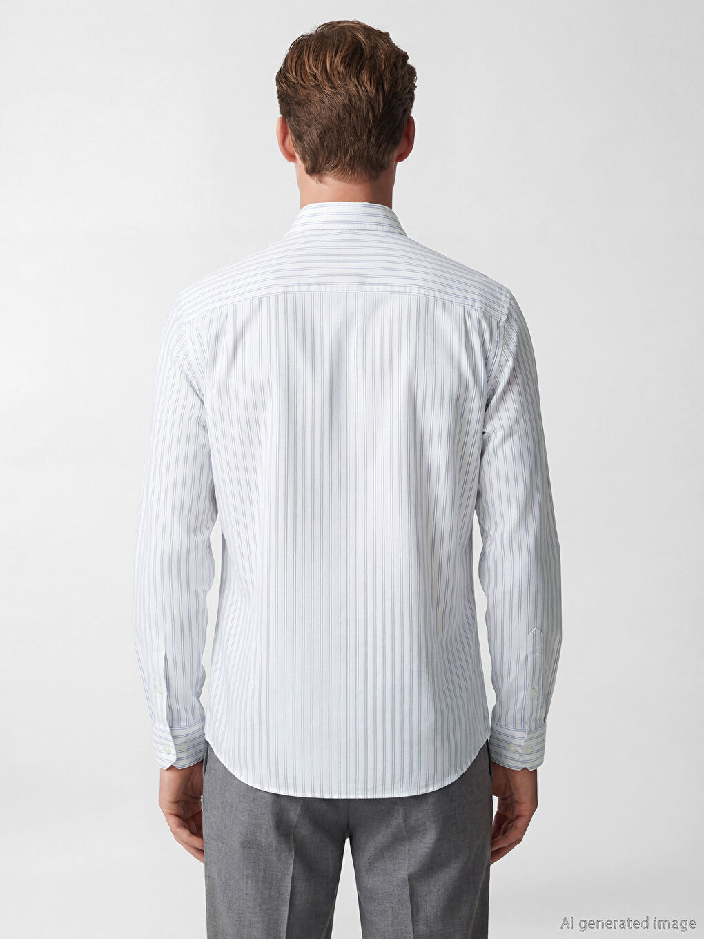 Beyaz Standart Kalıp Çizgili Oxford Erkek Gömlek-3