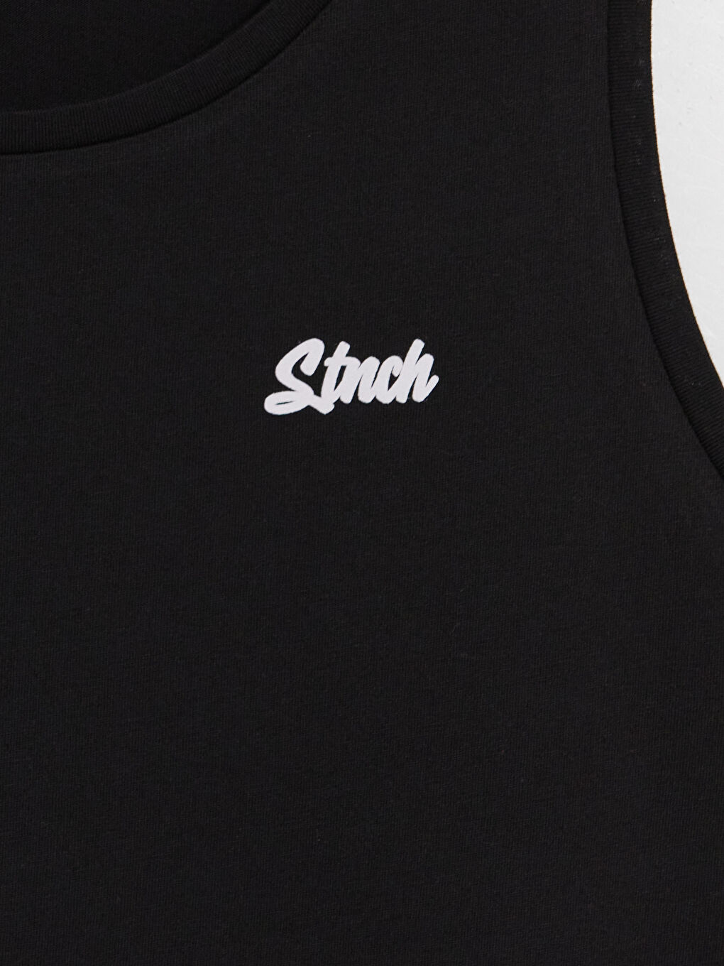 Siyah Bisiklet Yaka Stitch Nakışlı Erkek Kolsuz Tişört-2