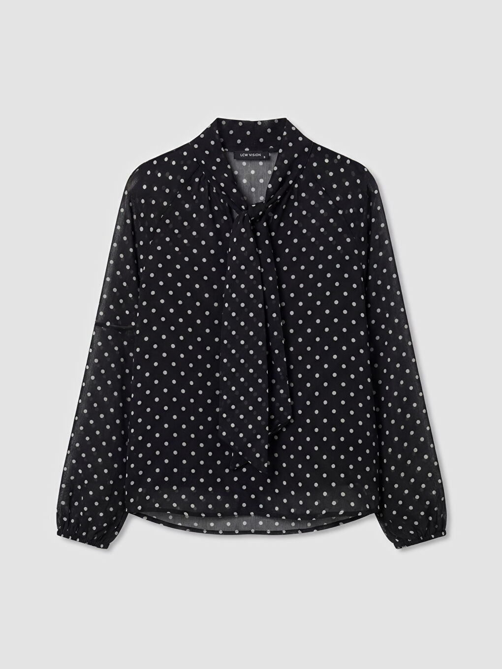 Siyah Fular Yaka Puantiyeli Bluz-5