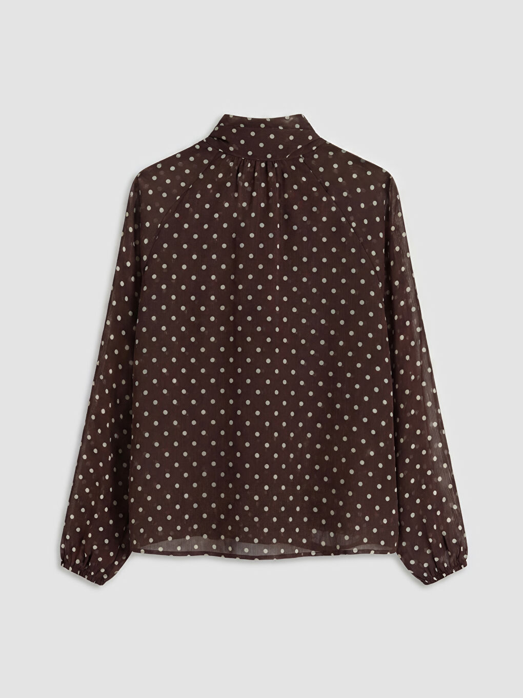 Kahverengi Fular Yaka Puantiyeli Bluz-1