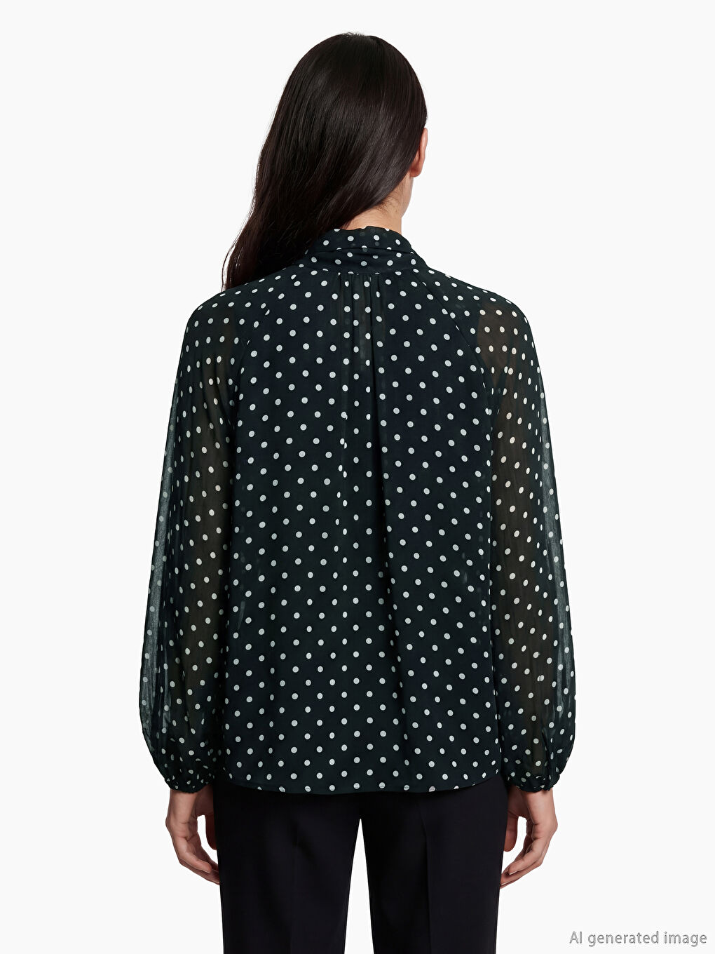 Siyah Fular Yaka Puantiyeli Bluz-4