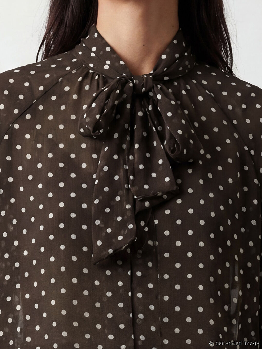 Kahverengi Fular Yaka Puantiyeli Bluz-2