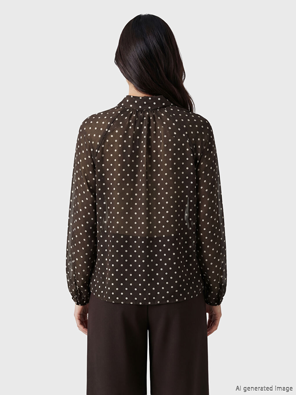 Kahverengi Fular Yaka Puantiyeli Bluz-3