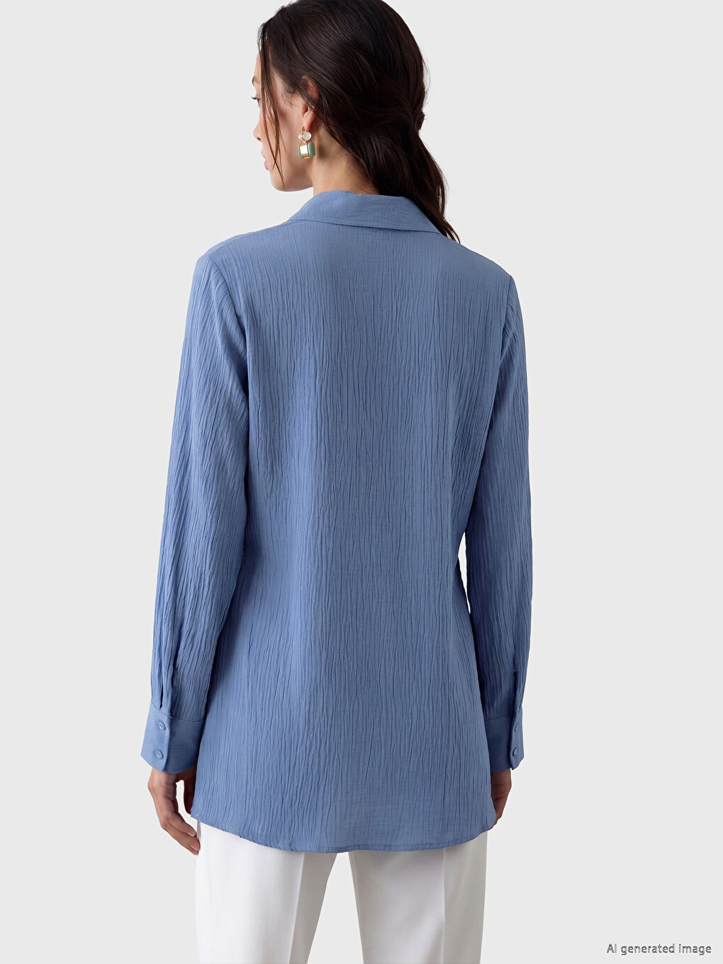 Tie-Detail Seersucker Women's Shirt Tunic-2
