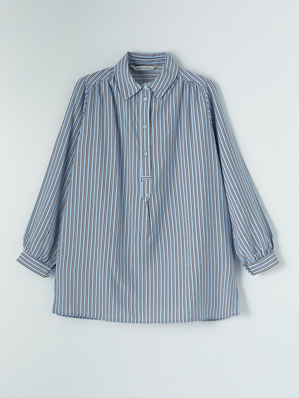 Mavi Gömlek Yaka Çizgili Kadın Tunik