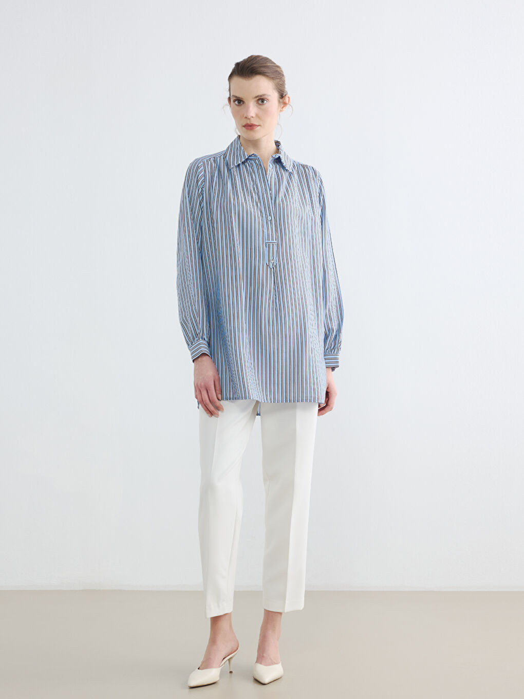 Ženska prugasta tunika sa kragnom-1