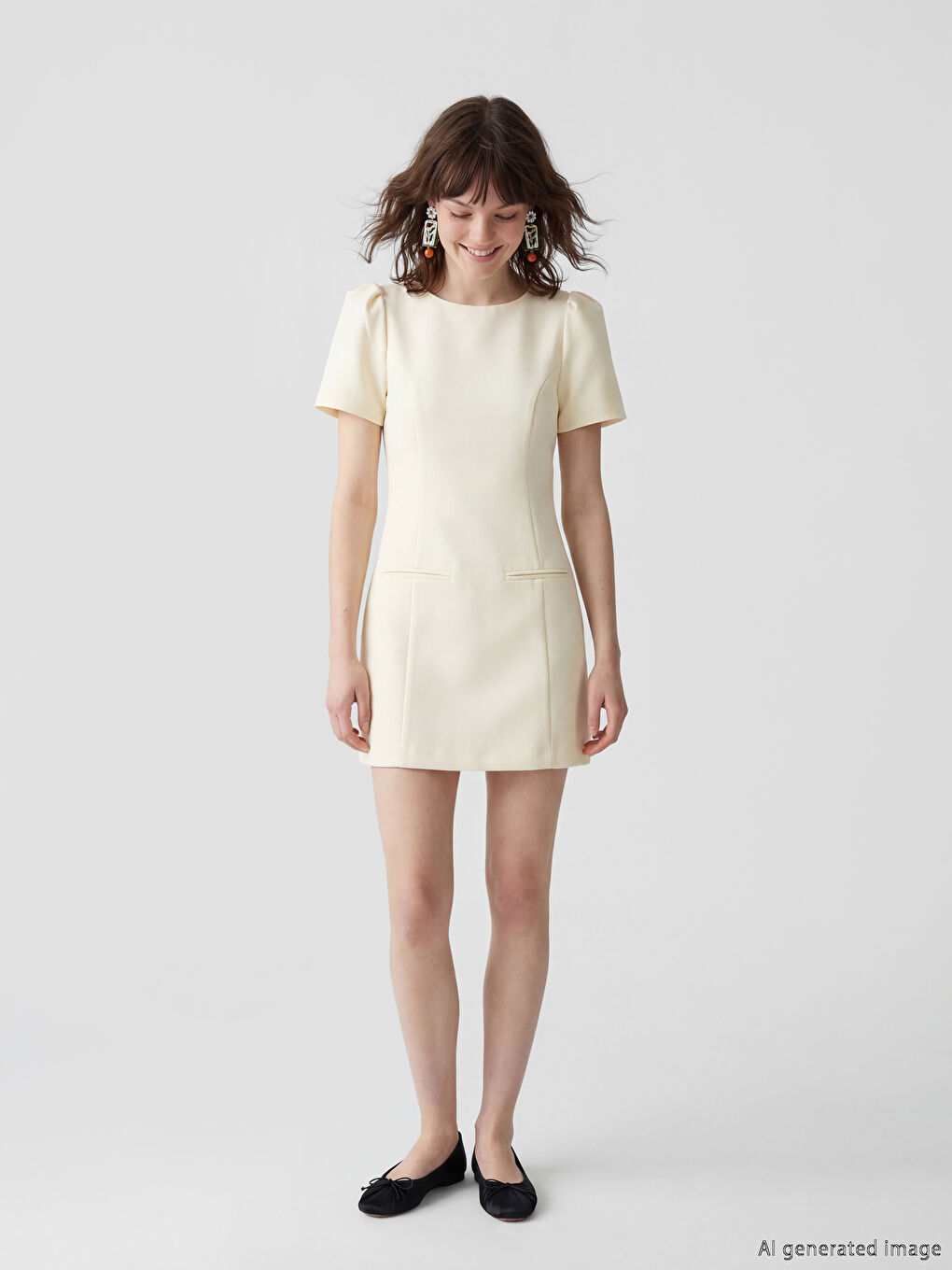 فستان ميني للسيدات بأكمام منتفخة