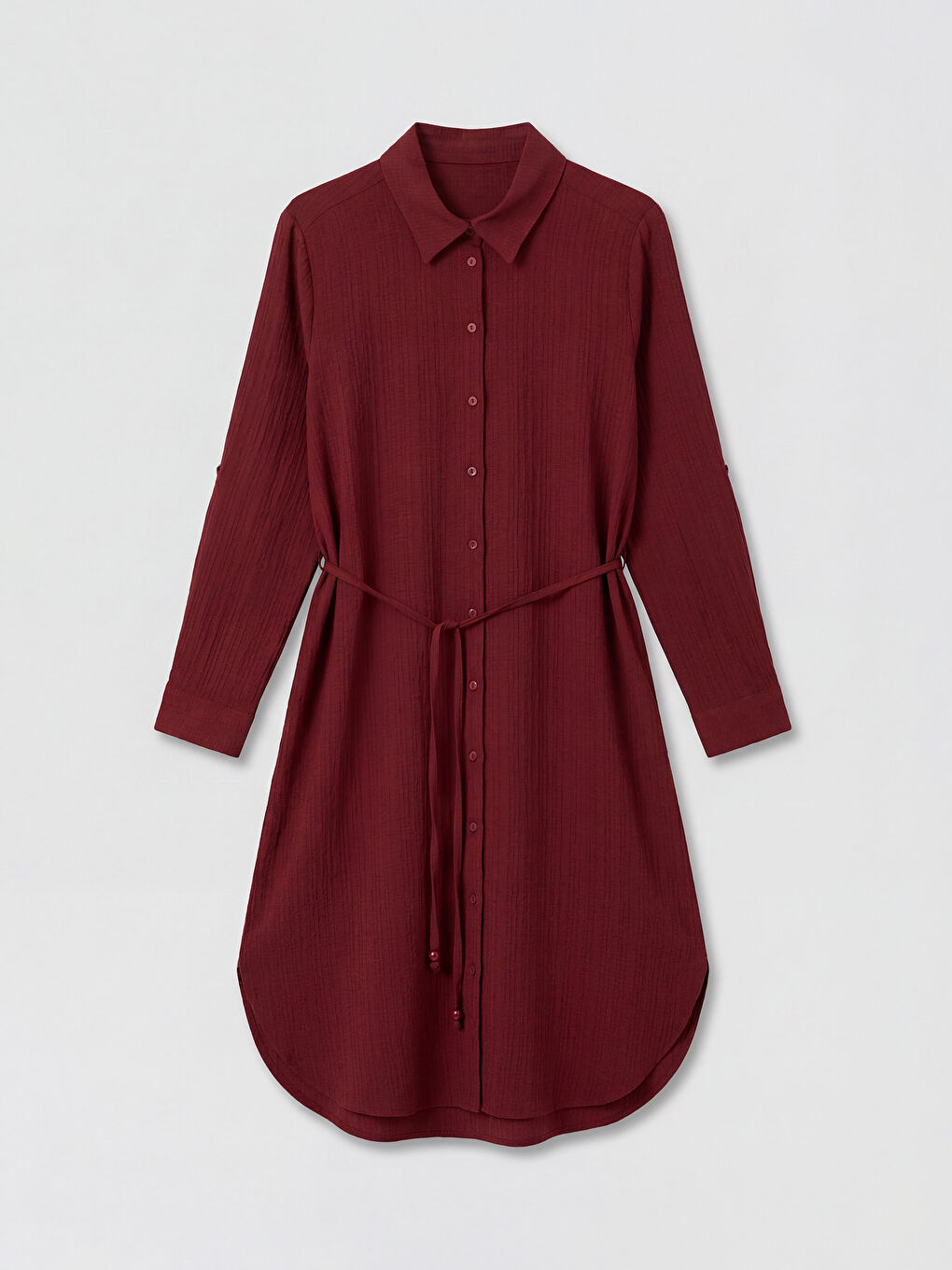 Bordo Oversize Gofre Kadın Gömlek Tunik