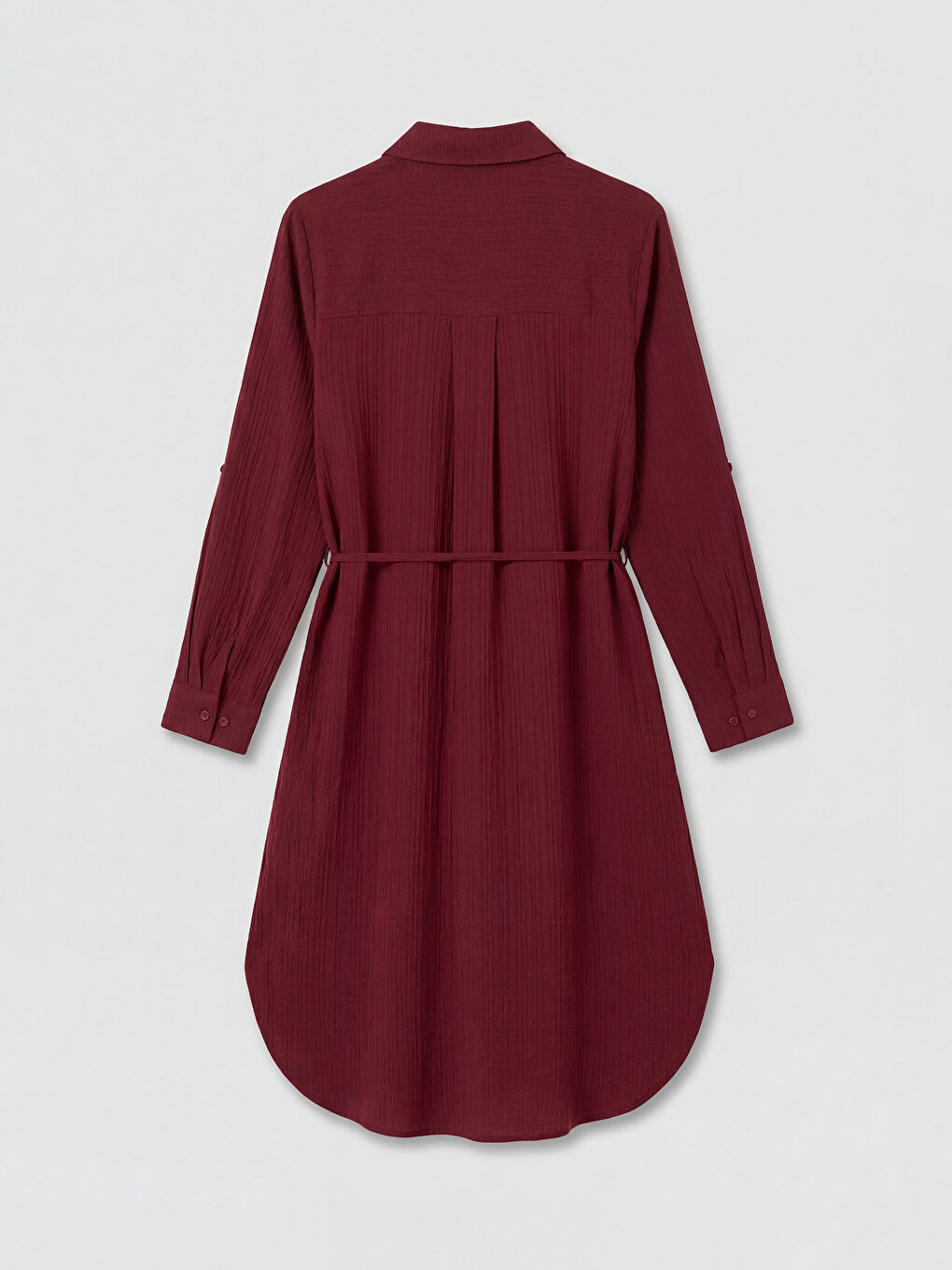 Bordo Oversize Gofre Kadın Gömlek Tunik-1