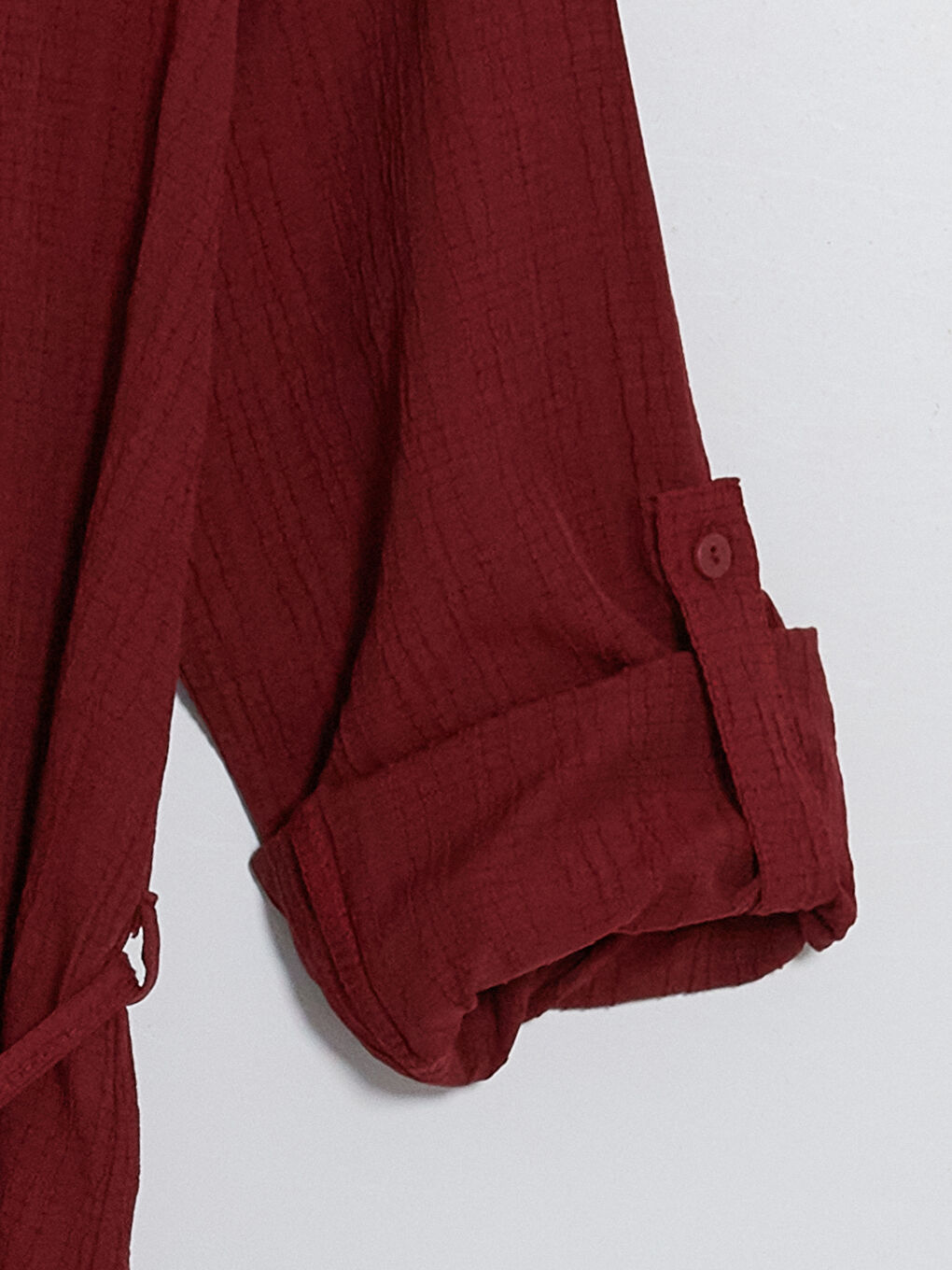 Bordo Oversize Gofre Kadın Gömlek Tunik-2