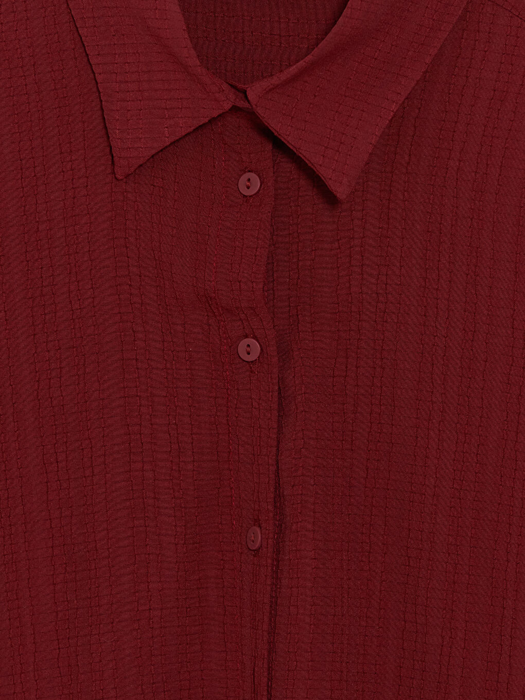 Bordo Oversize Gofre Kadın Gömlek Tunik-3