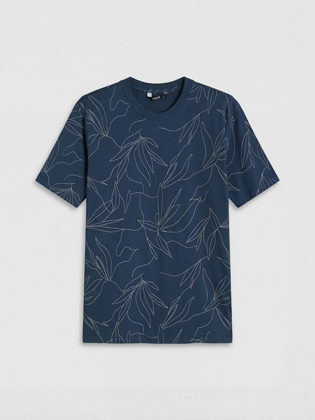 Lacivert Bisiklet Yaka Desenli Erkek Tişört