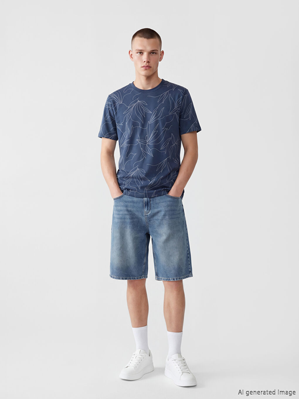 Crew Neck Patterned Men's T-Shirt-1