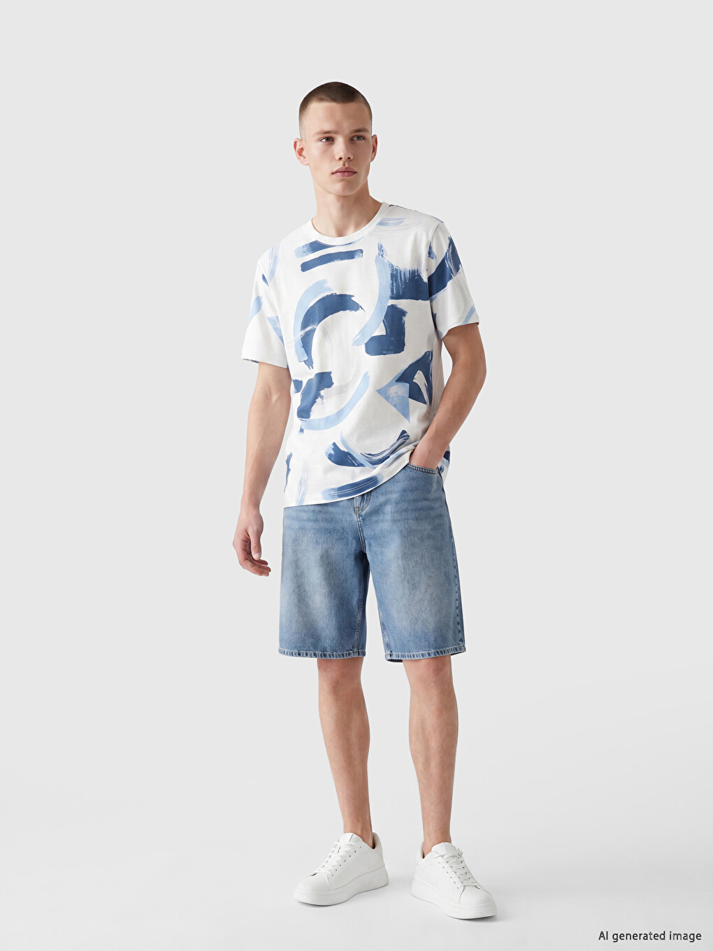 Patterned Crew Neck Men's T-shirt-1