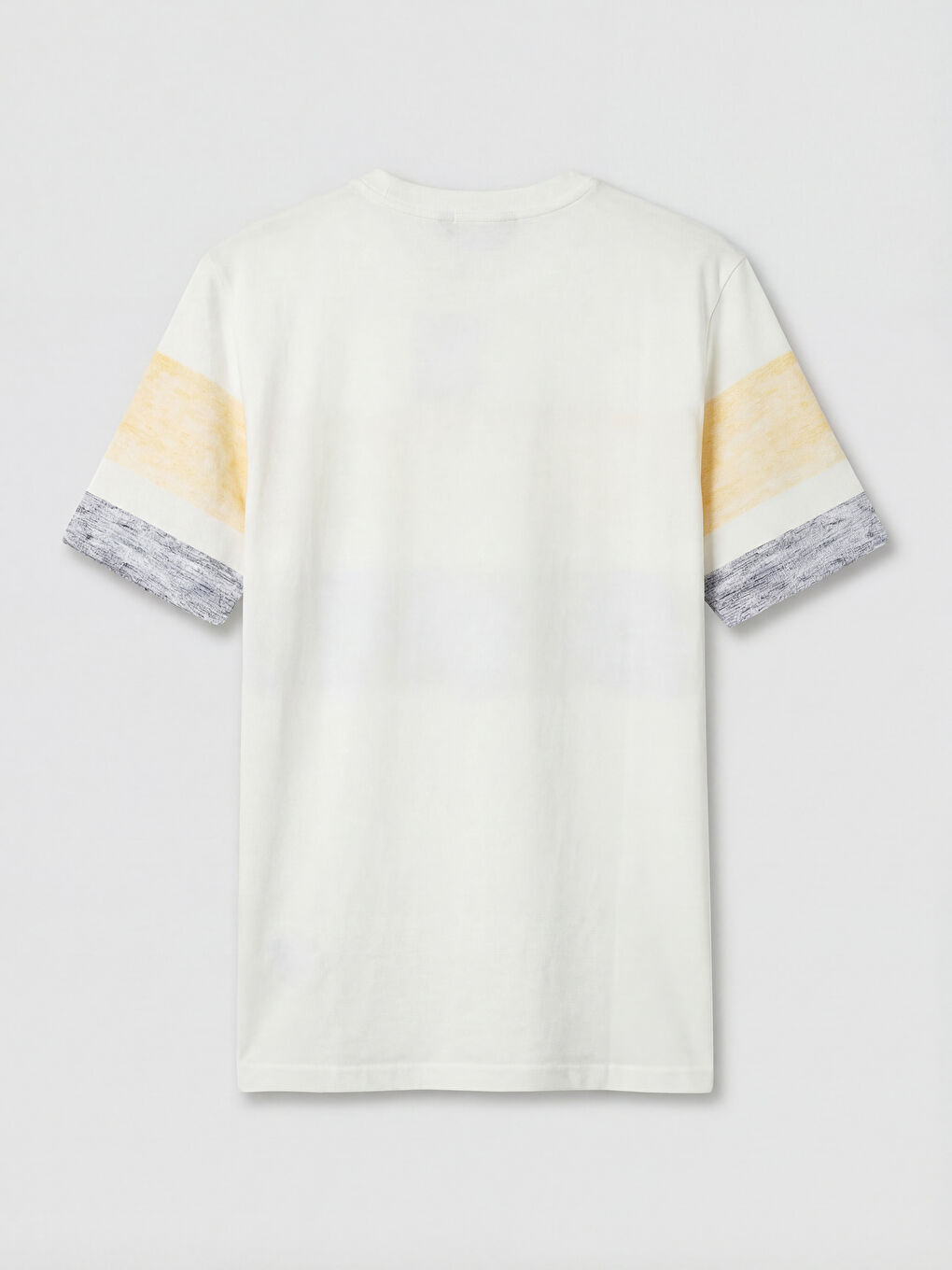 Ekru Bisiklet Yaka Renk Bloklu Penye Erkek Tişört-1