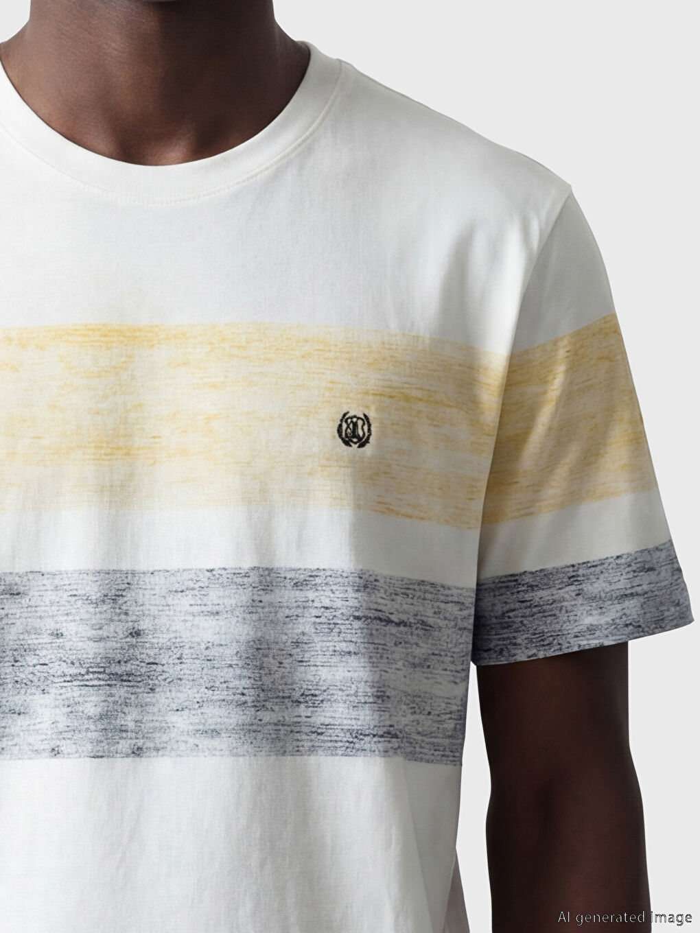 Beyaz Bisiklet Yaka Renk Bloklu Penye Erkek Tişört-2