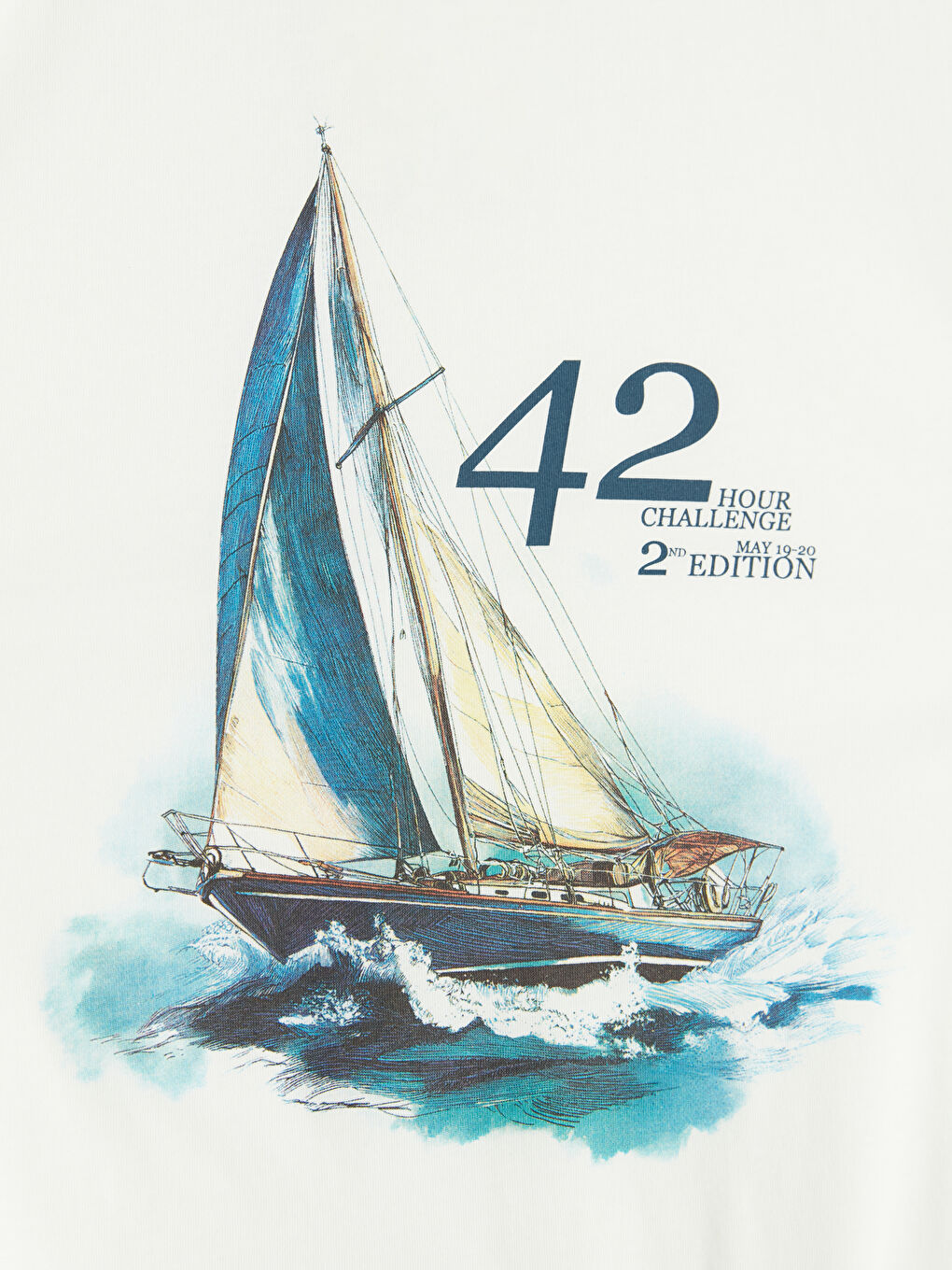 Ekru Bisiklet Yaka Baskılı Penye Erkek Tişört-2