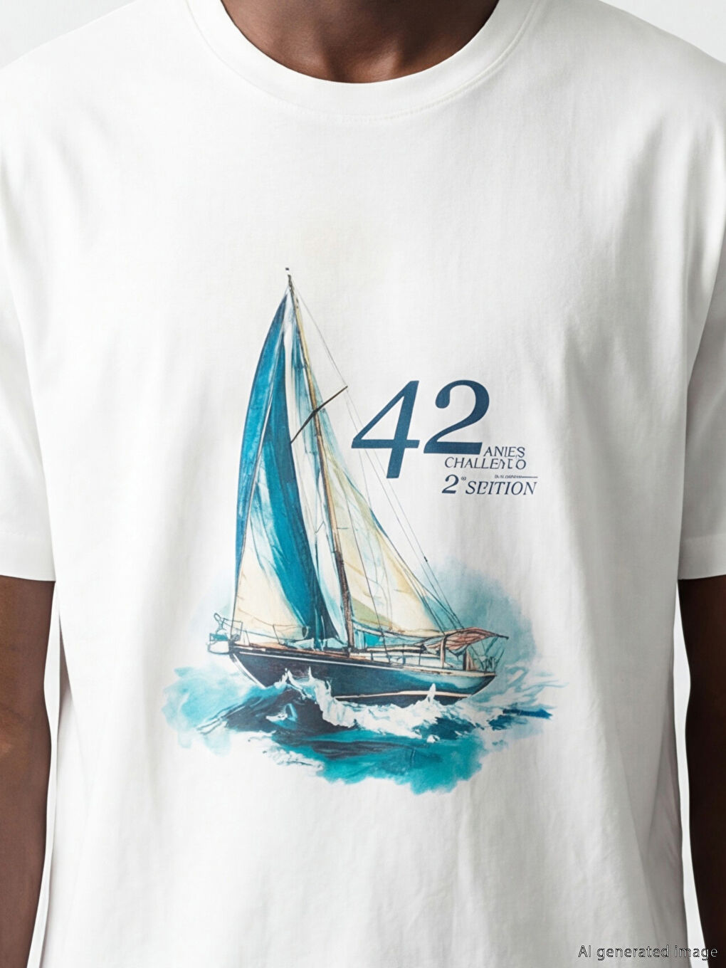 Beyaz Bisiklet Yaka Baskılı Penye Erkek Tişört-2