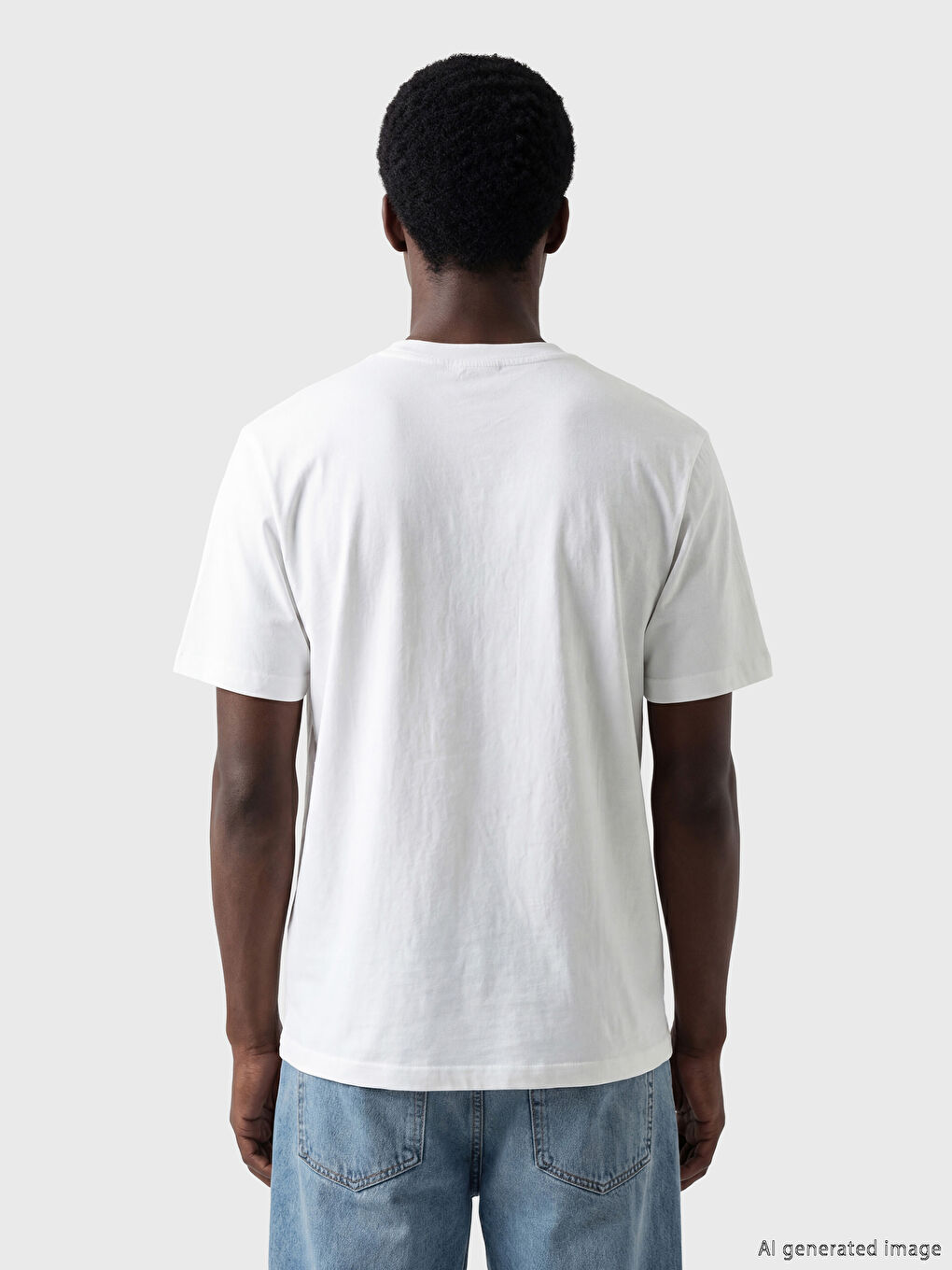 Beyaz Bisiklet Yaka Baskılı Penye Erkek Tişört-3