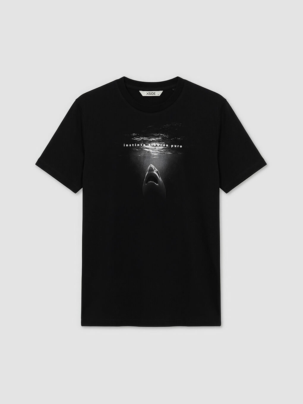 Siyah Bisiklet Yaka Baskılı Erkek Penye Tişört