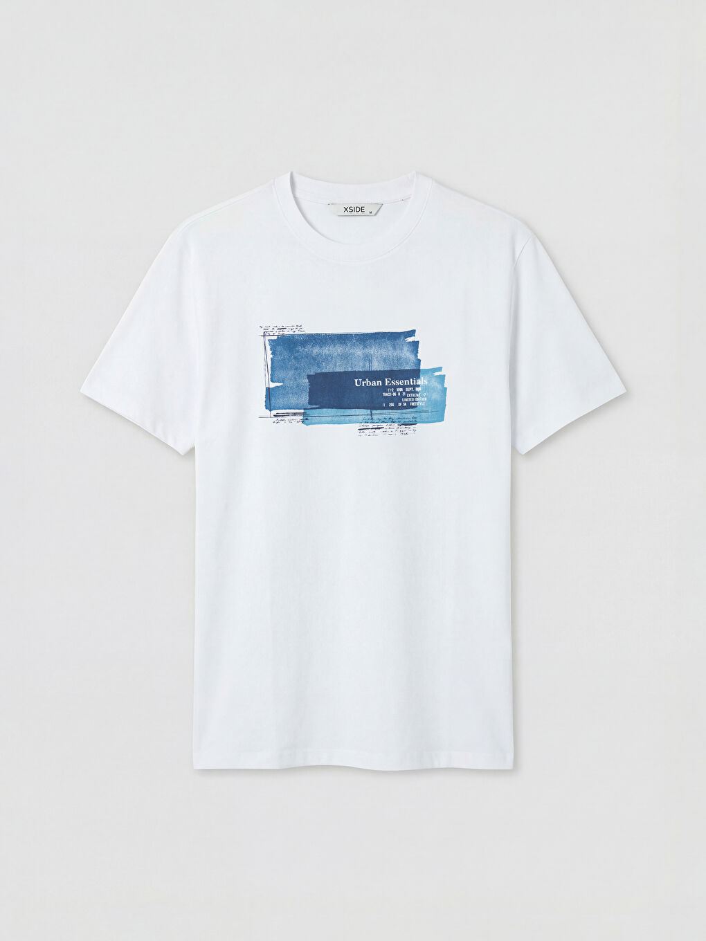 Beyaz Bisiklet Yaka Baskılı Erkek Tişört