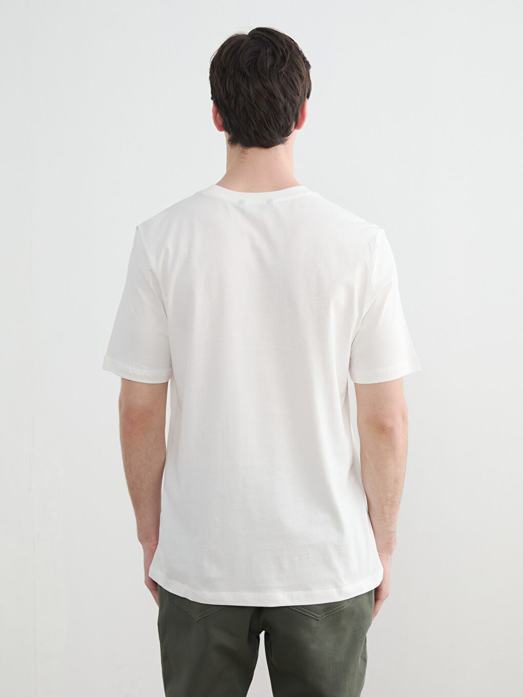 Ekru Bisiklet Yaka Baskılı Erkek Tişört-3