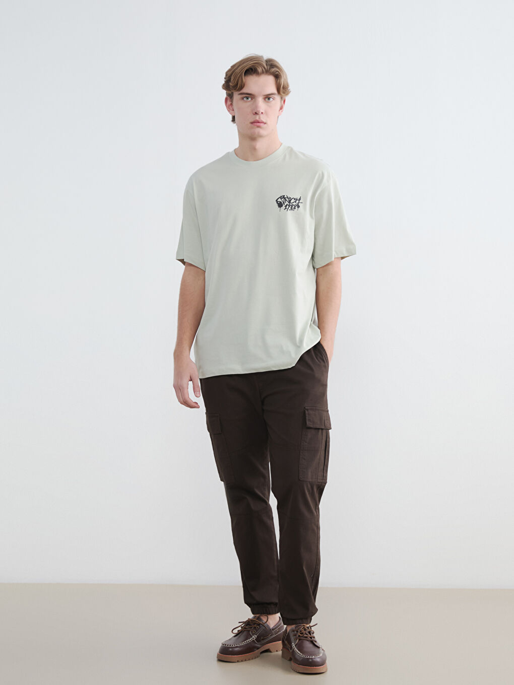 Yeşil Bisiklet Yaka Baskılı Erkek Penye Tişört-1