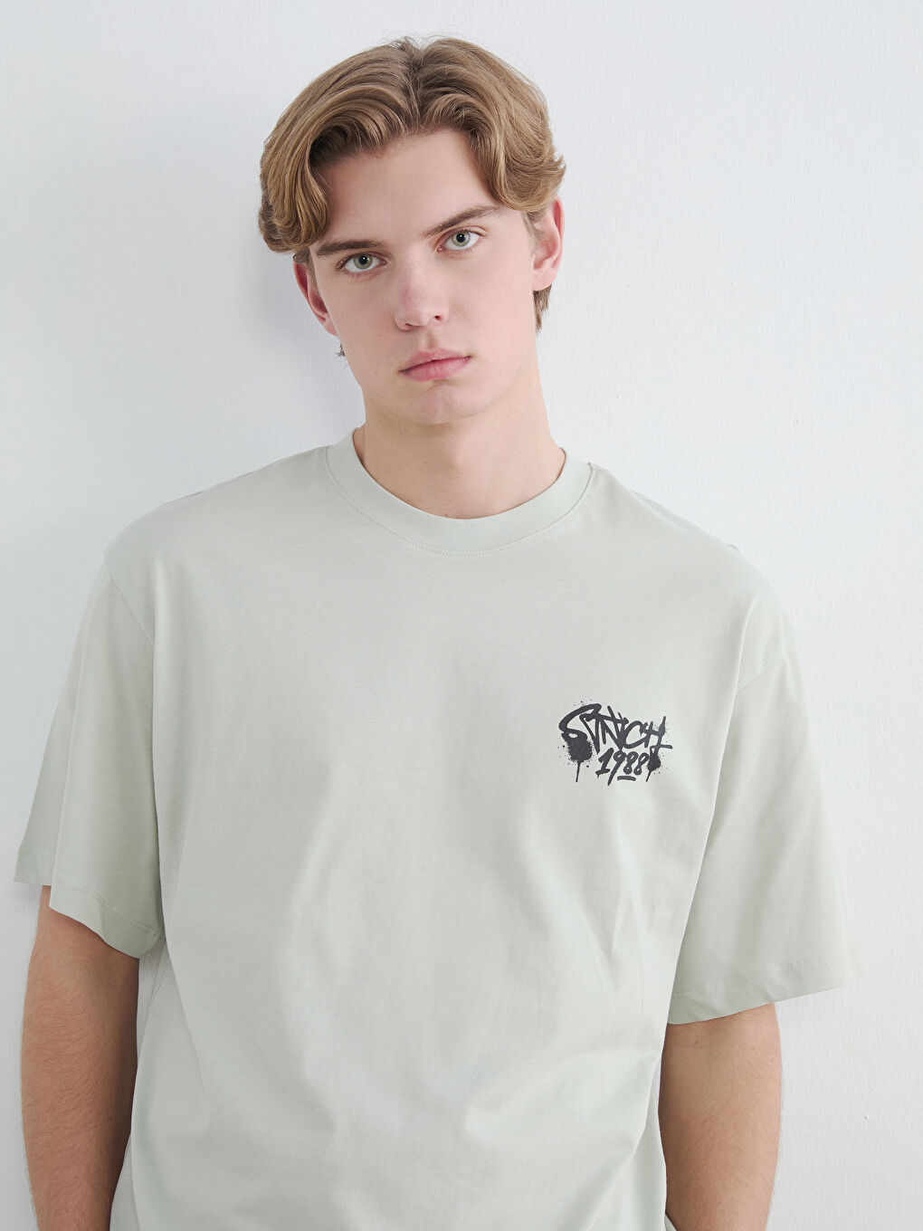 Yeşil Bisiklet Yaka Baskılı Erkek Penye Tişört-2