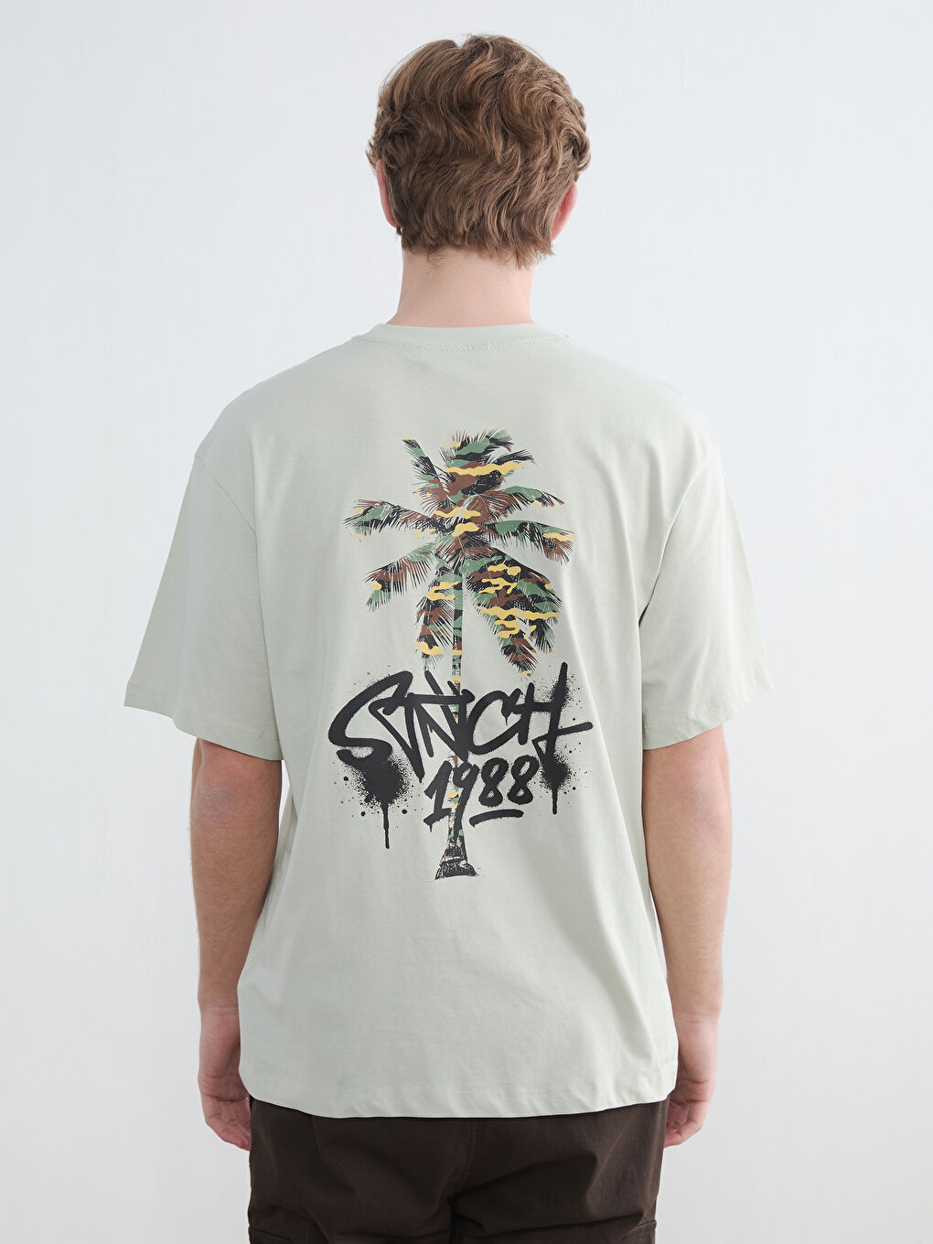 Yeşil Bisiklet Yaka Baskılı Erkek Penye Tişört-3