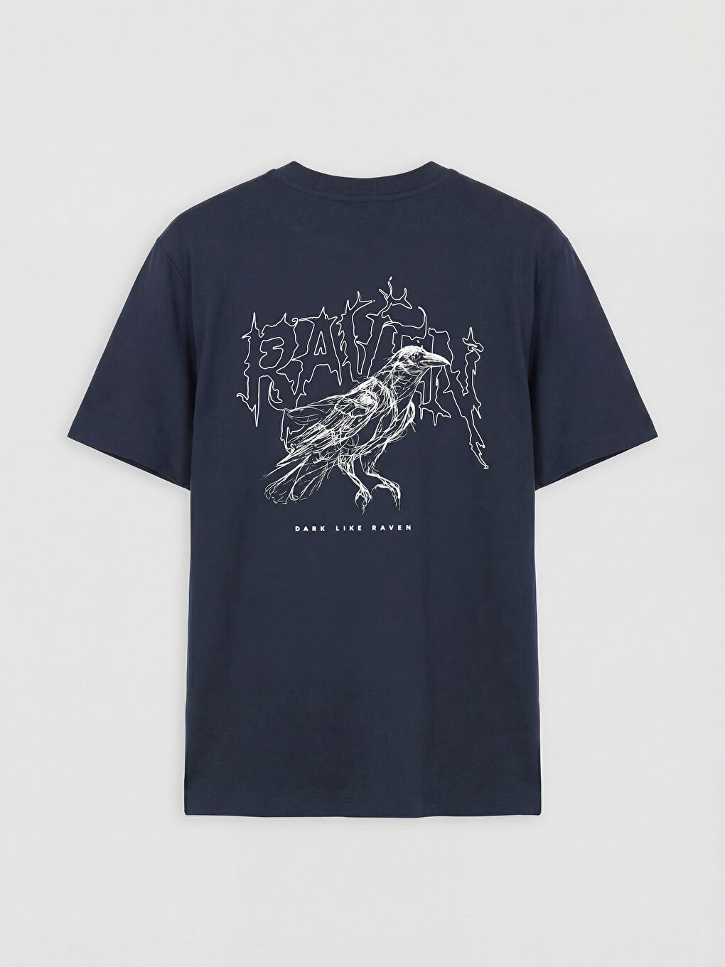 Lacivert Bisiklet Yaka Baskılı Penye Erkek Tişört-1