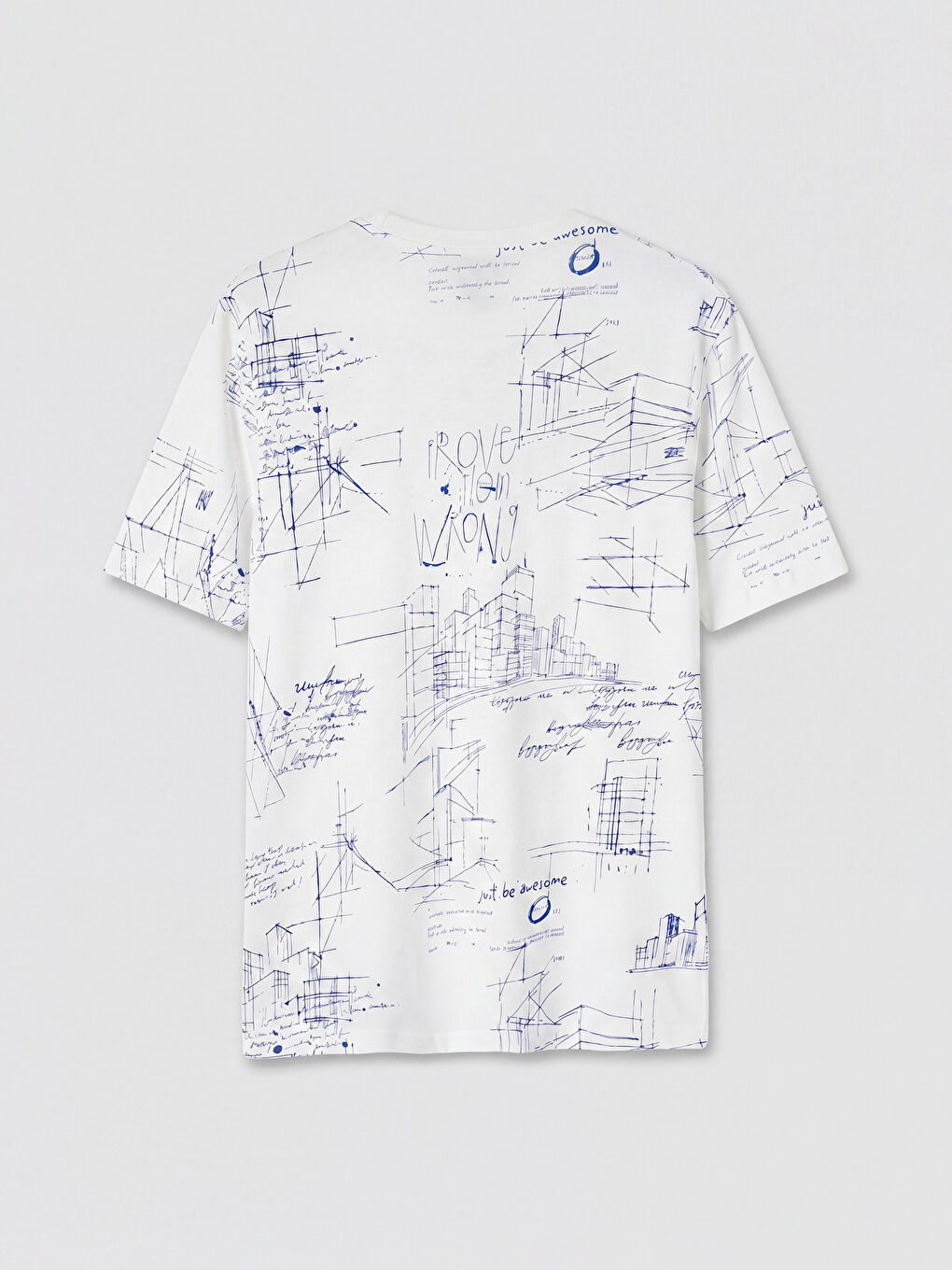 Beyaz Bisiklet Yaka Baskılı Penye Erkek Tişört-1