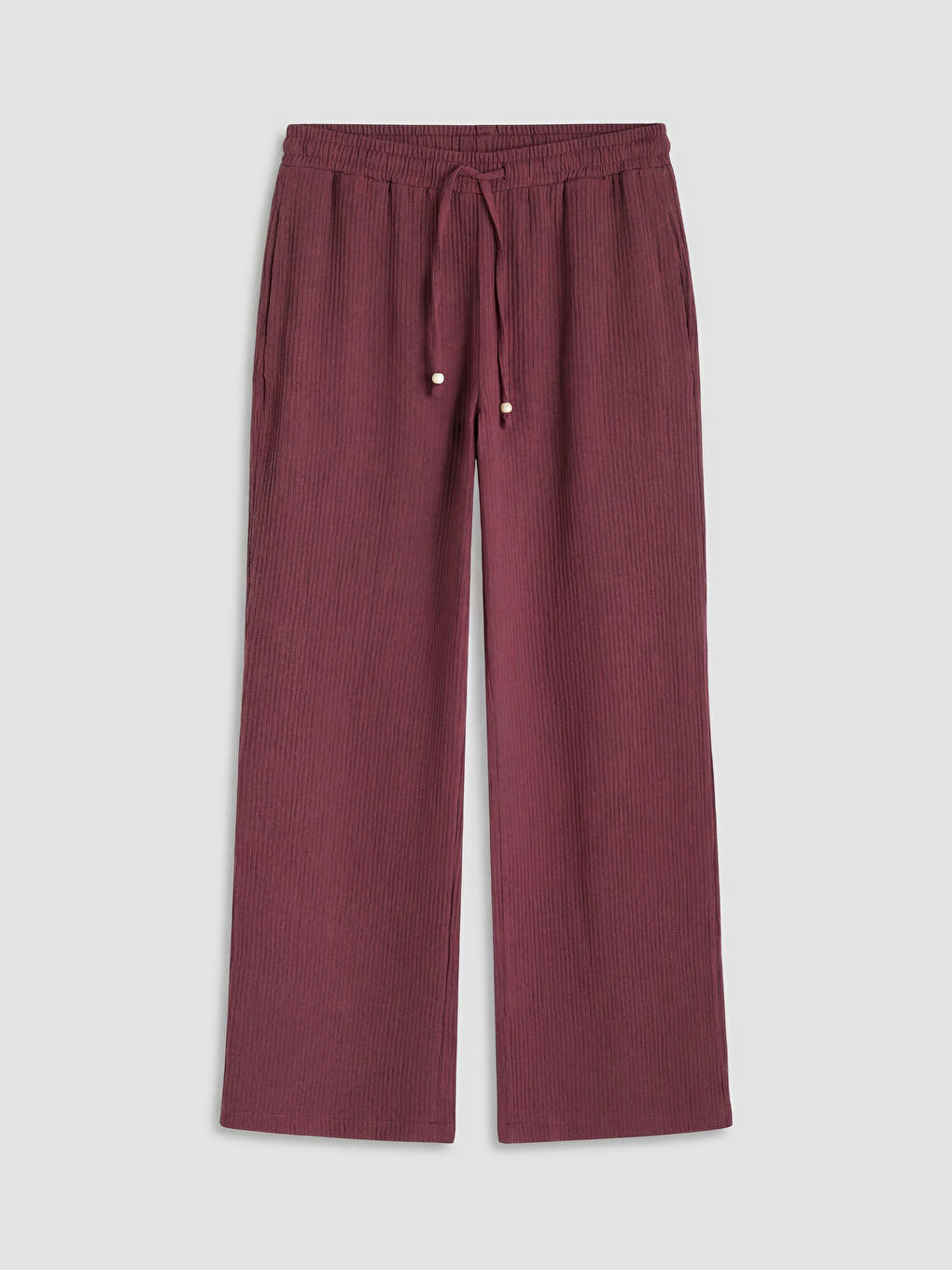 Mürdüm Beli Lastikli Müslin Kadın Pantolon