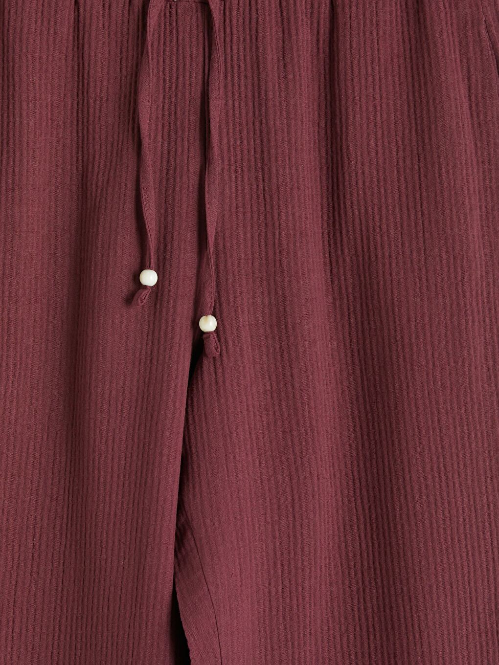 Mürdüm Beli Lastikli Müslin Kadın Pantolon-2
