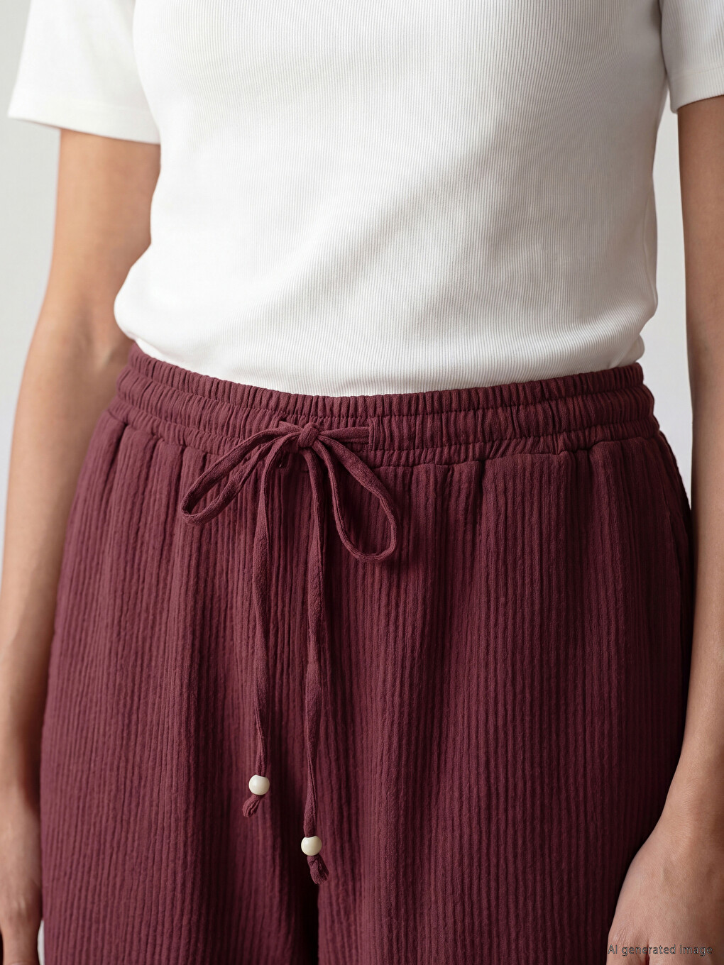 Elastic Waist Muslin Women's Trousers-2