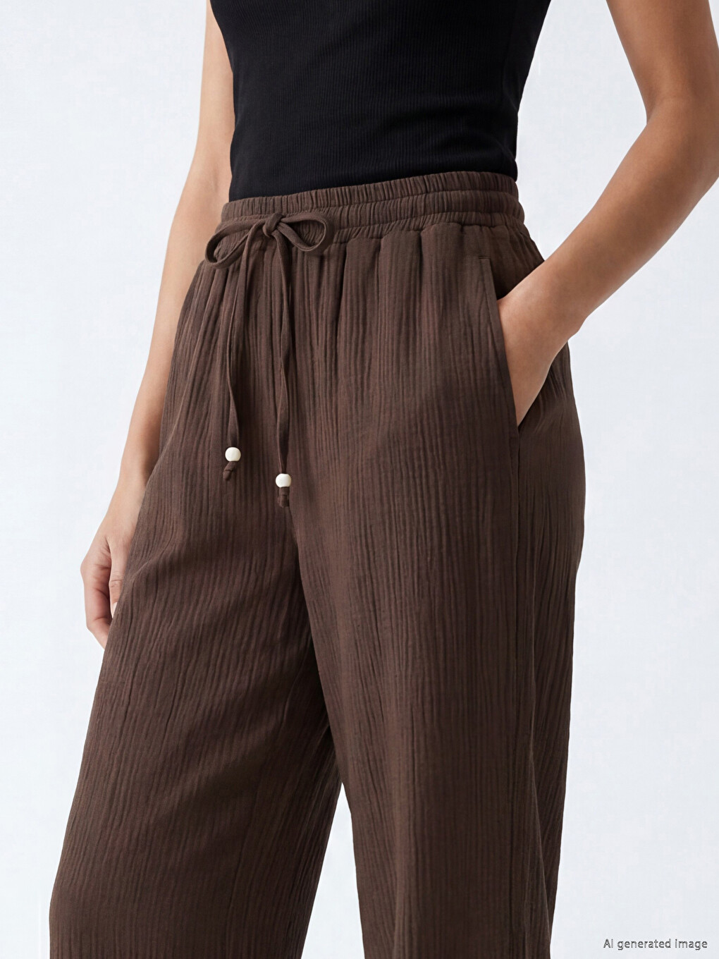 Elastic Waist Muslin Women's Trousers-2