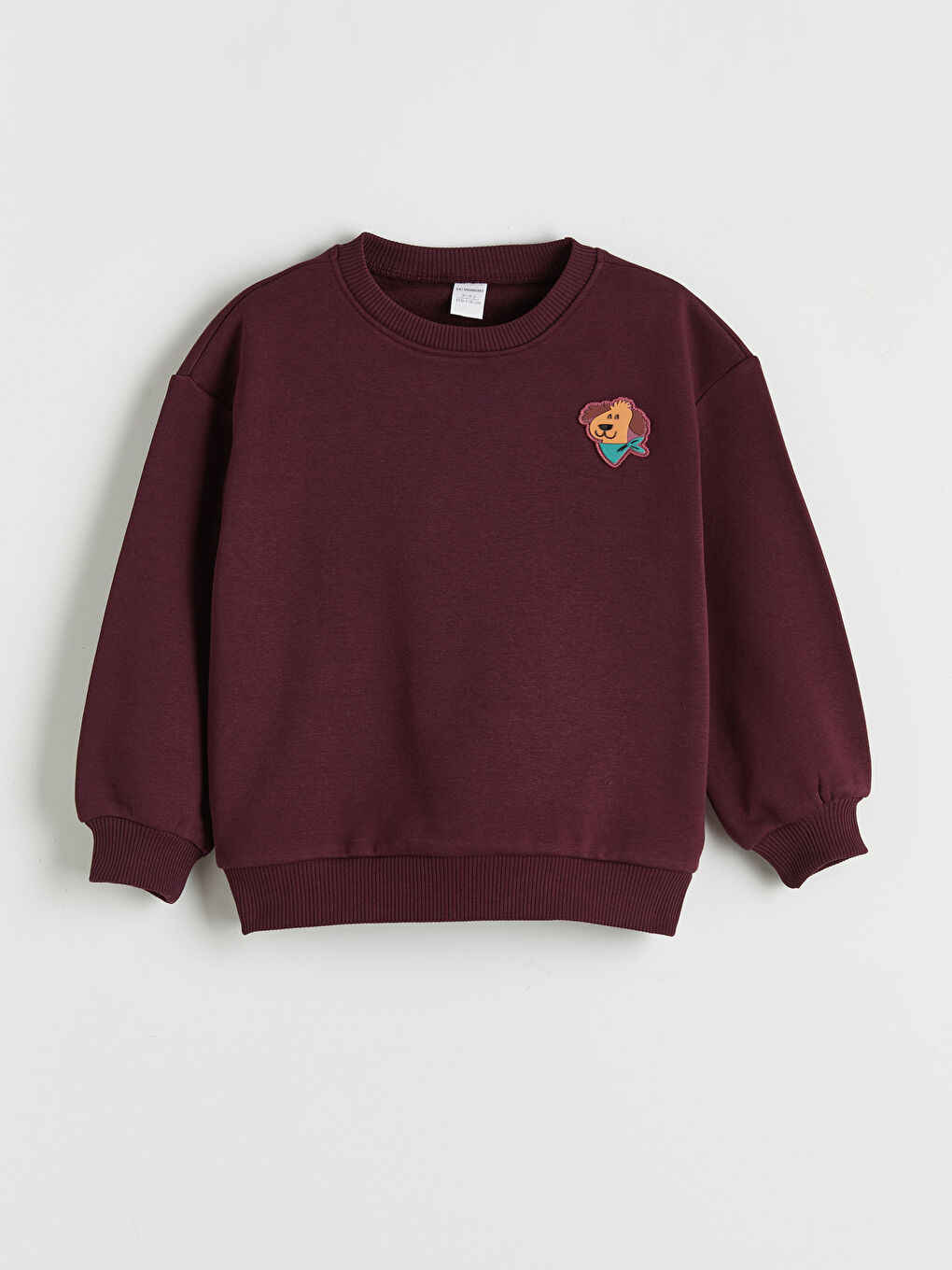Bordo Bisiklet Yaka Nakışlı Erkek Çocuk Kalın Sweatshirt