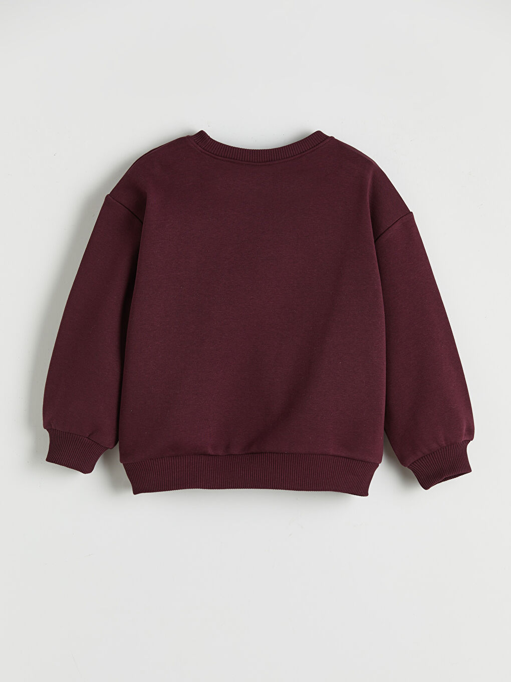 Bordo Bisiklet Yaka Nakışlı Erkek Çocuk Kalın Sweatshirt-1