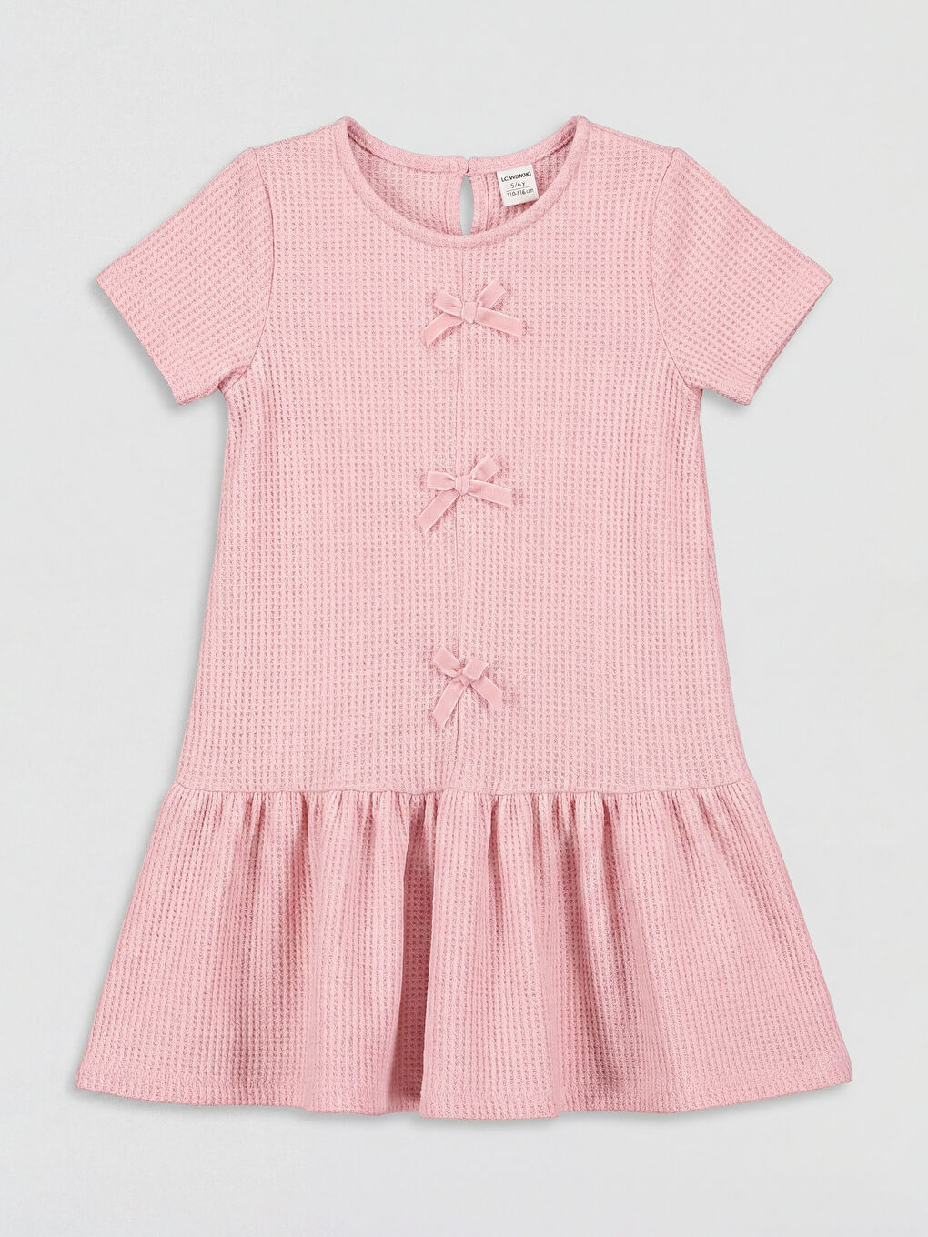 Pembe Bisiklet Yaka Fiyonk Detaylı Kız Çocuk Elbise