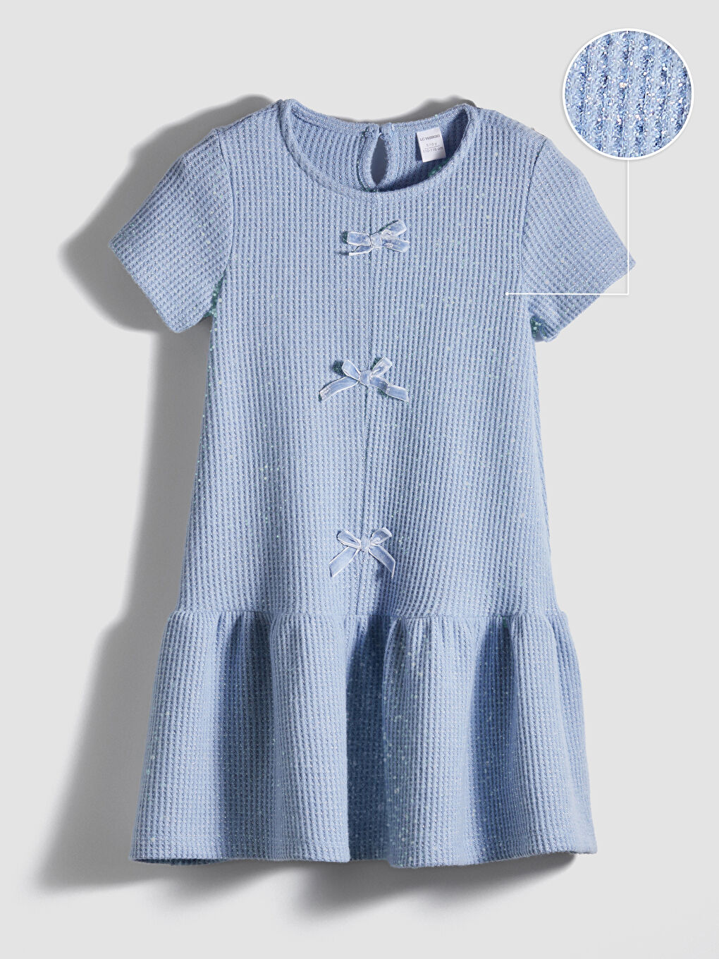 Mavi Simli Fiyonk Detaylı Kız Çocuk Elbise