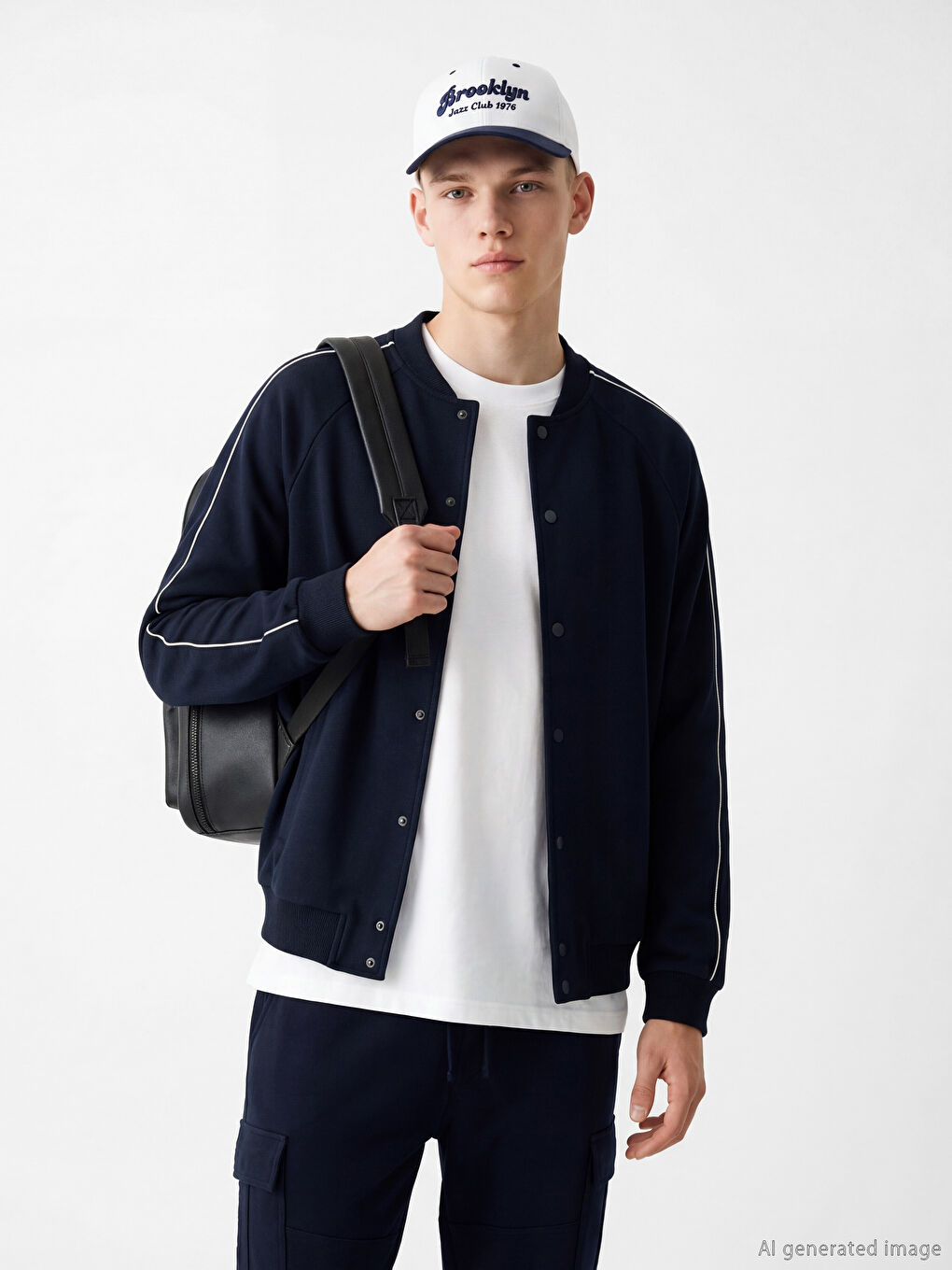 Lacivert Rahat Kalıp Erkek Çıtçıtlı Sweatshirt