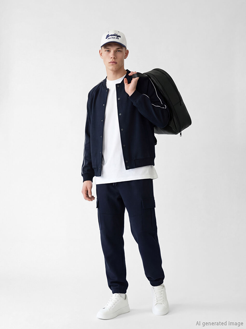 Lacivert Rahat Kalıp Erkek Çıtçıtlı Sweatshirt-1