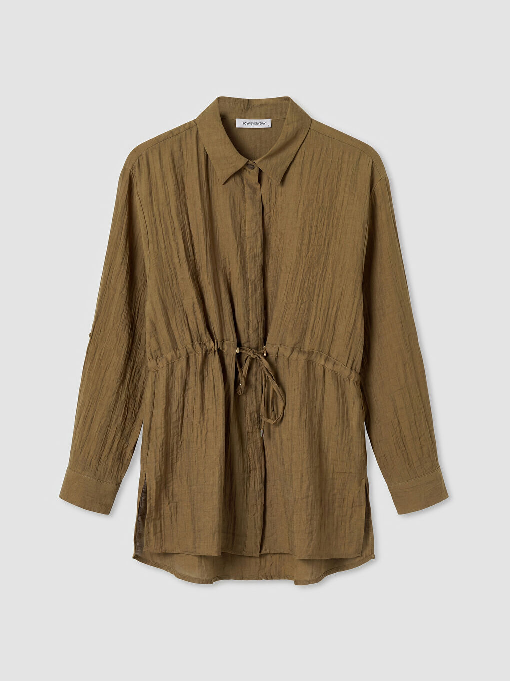 Yeşil Dokulu Büzgülü Kadın Gömlek Tunik