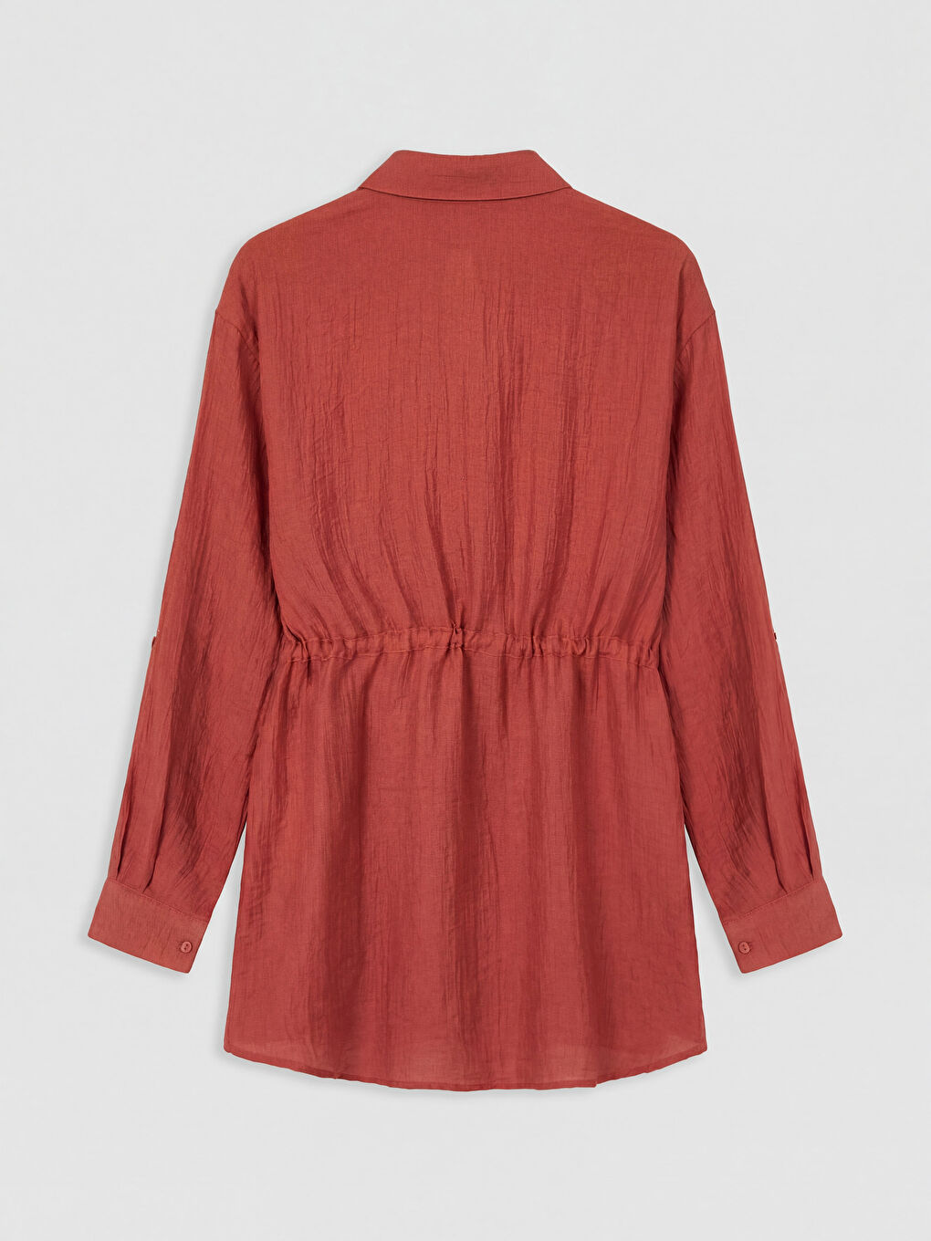 Turuncu Dokulu Büzgülü Kadın Gömlek Tunik-1