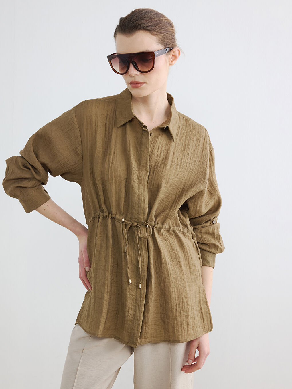 Textured Gathered Women's Shirt Tunic